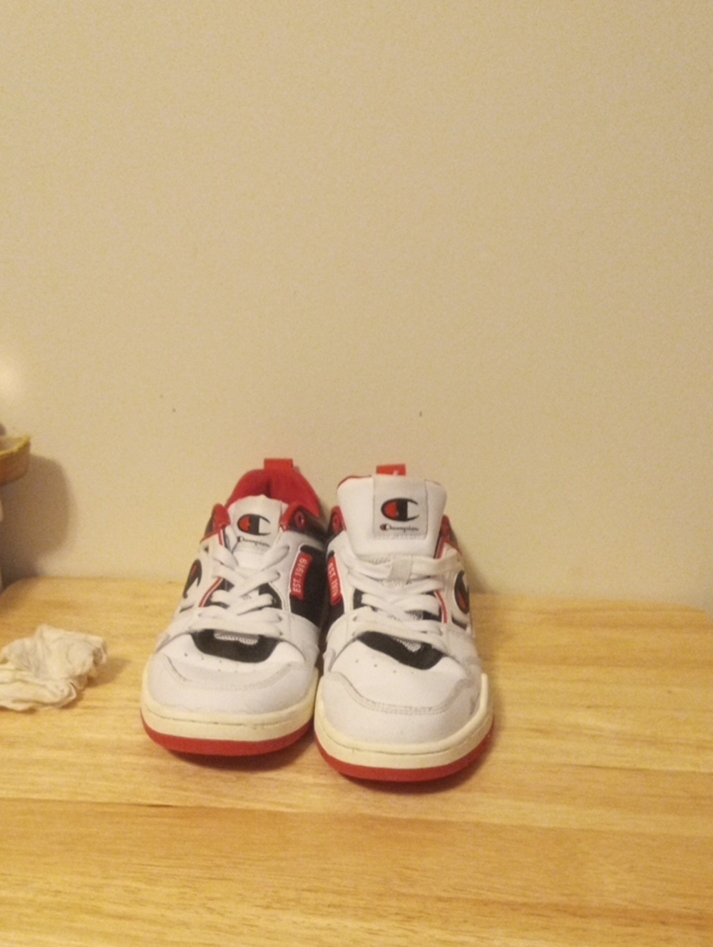 Champion Kids White Red and Black Lace-Up Sneakers